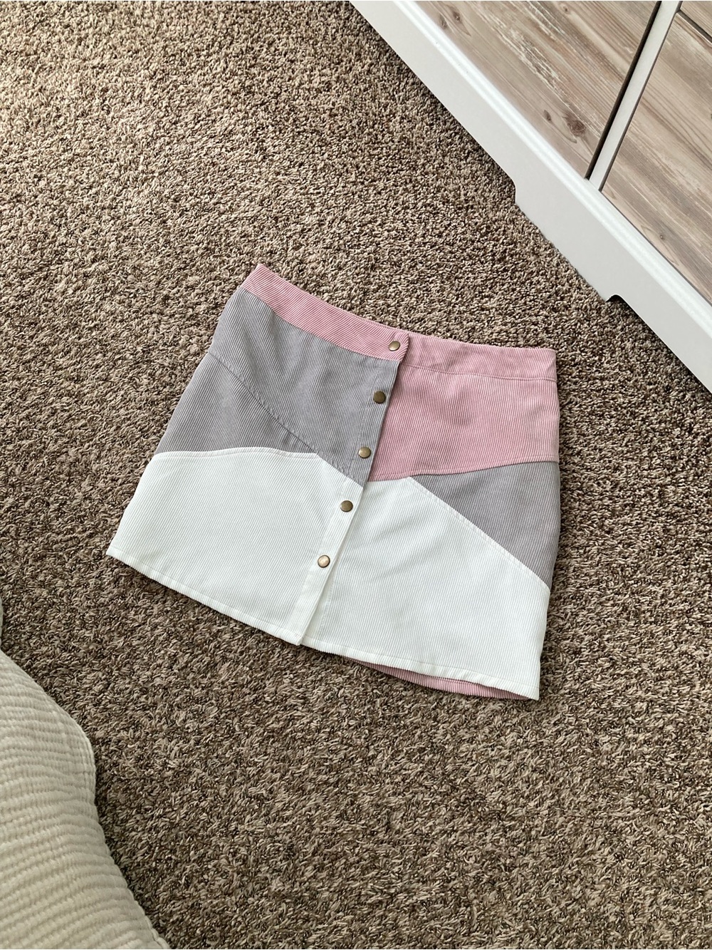 Colorblock Mini Skirt with Front Button Detail - Pink, Gray & White
